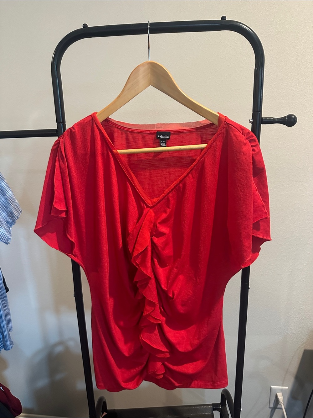 Red Ruffled V-Neck Blouse - Rafaella - Picture 1 of 4